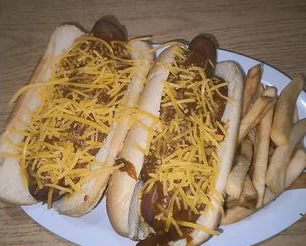 Chili cheese dogs and fries